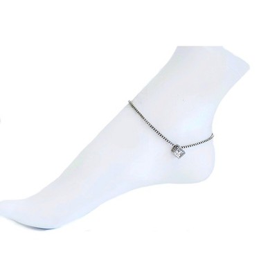 Box chain Anklet Cube Charm w/ Crystal inside 10'' extend 11'' 925 Sterling Silver
