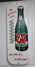 1950s 7up Metal Thermometer with Original Cardboard Sleeve - Very Nice Condition