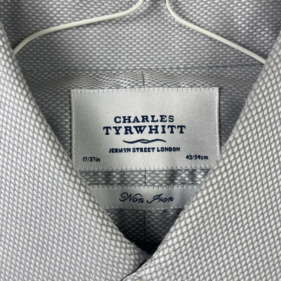 Charles Tyrwhitt Dress Shirt Mens 17 37 Gray Non Iron Diamonds french cuff - Image 3 of 4