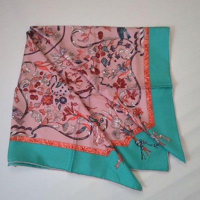 HERMES Carre 90 Silk Scarf PIERRES d' ORIENT et d' OCCIDENT Pink Green Auth