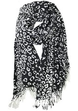 Leopard Print Classic Pashmina Scarf Wrap Animal Print Shawl Black One Size P...