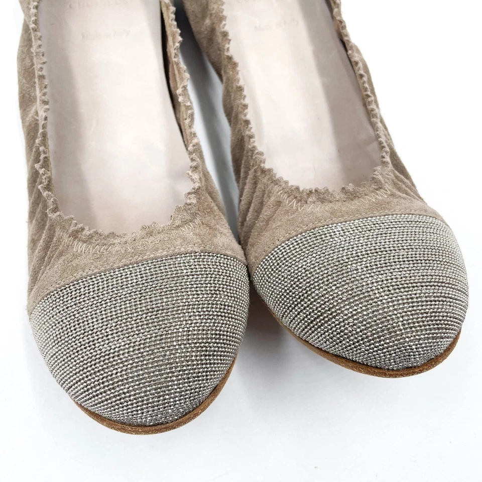 Brunello Cucinelli Ballet Pisos Taupe Gamuza Cuero Puntera Italia Talla 38.5 / 8.5 Foto 4 de 4