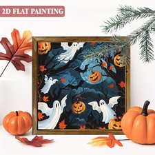 Country Ghost Pumpkin Bat Night Scene Art Wooden Plaque Halloween Home Decor
