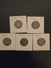 Lot Of 5, 35% Silver, Jefferson Wartime Nickels, 1942 - 1945 — photo 1