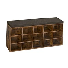  CUSTOS Collection - Shoe Bench, 15 cubbies Rustic Brown + Chestnut Brown