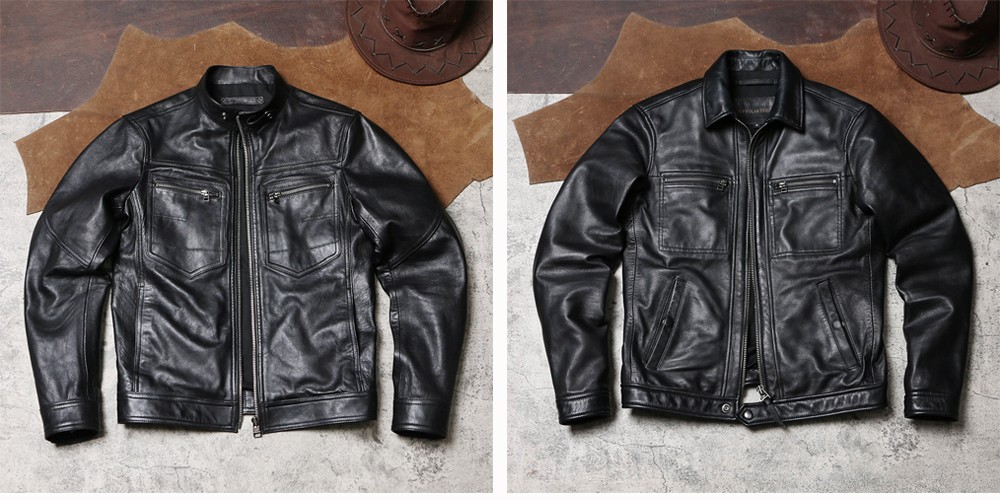 Retro Jacket Workwear Genuine Leather Motorcycle Lapel Collar