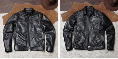 Retro Jacket Workwear Genuine Leather Motorcycle Lapel Collar