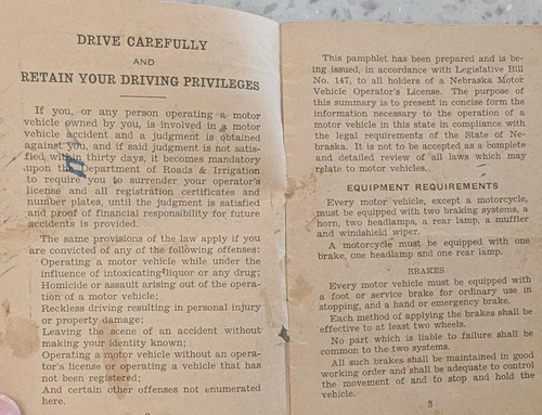 1937 Pamphlet Summary Of Nebraska Motor Vehicle Driving Rules - Picture 2 of 4