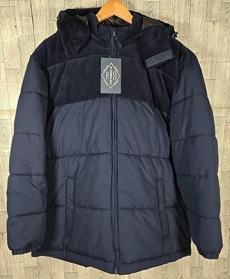 John's Bay Puffer Jacket 2XL Navy Corduroy Hooded