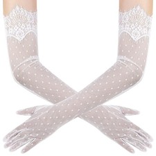 Women's Long Lace Floral Gloves Sheer Tulle Mesh Elbow Length Wedding Evening...
