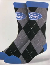 Ford Trucks Car Racing Crew Socks PUGS Blue Plaid 2 Pair