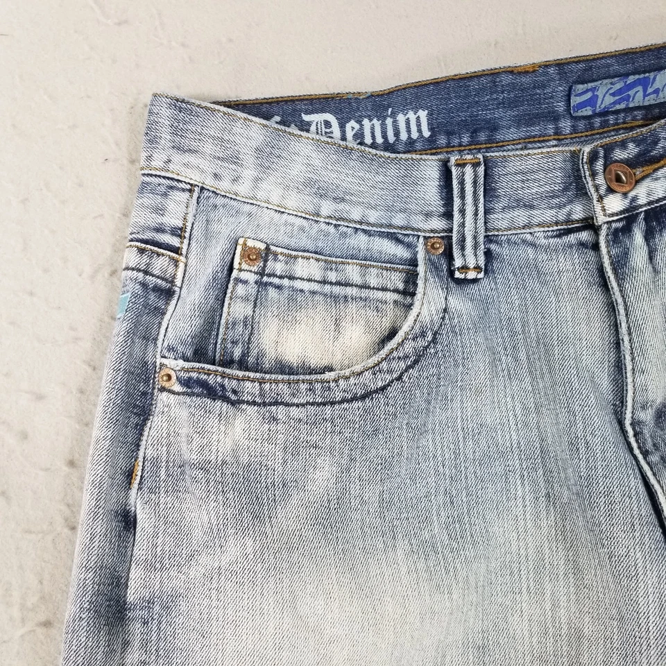 Azzure Jeans Hombre 34x34 Suelto Suelto Retro Azul Denim Pantalones Desgastados Años 90 Foto 3 de 4