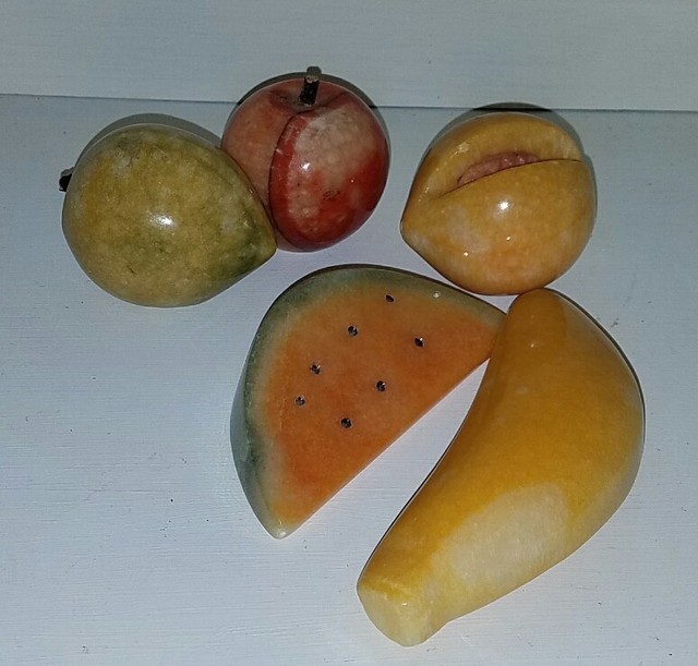 5 Vintage Alabaster Stone Fruit Marble Banana Peach Watermelon Apple For Sale Online
