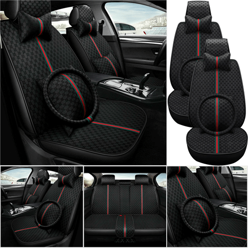 Universal 5-Seats Leather Car Seat Covers Cushion Full Set Front+Rear Protectors - Picture 23 of 25