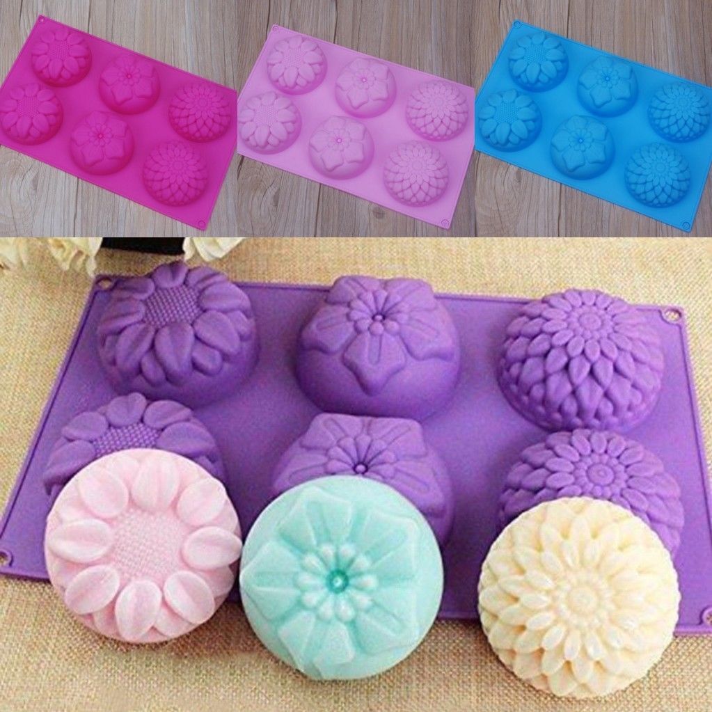 6 Cavity Flower Shaped Silicone DIY Handmade Soap Candle Cake Mold Supplies