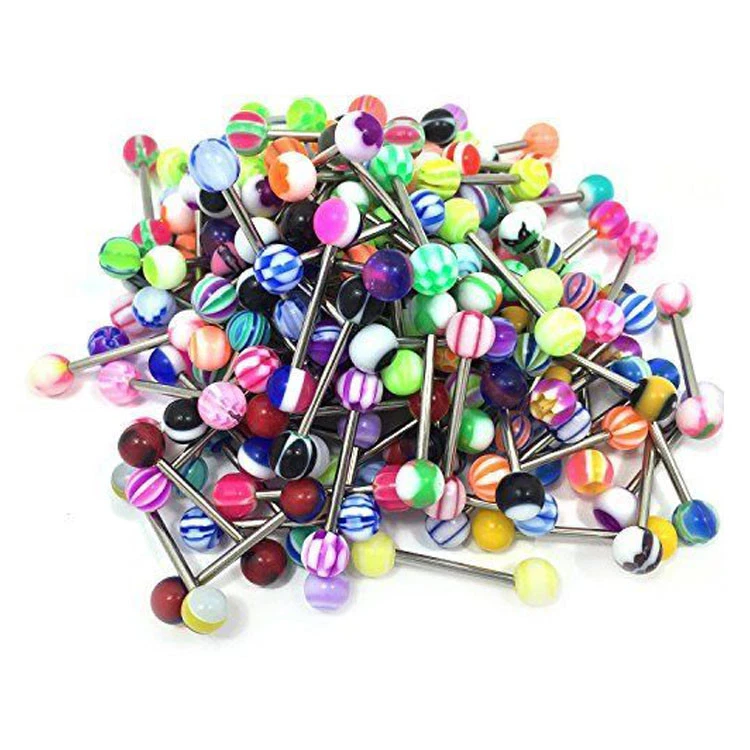 Venta al por mayor 100 Lote 14g Anillos Lengua Barra Bolas Barra Cuerpo Piercing Joyería NUEVO Foto 3 de 4