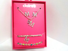Claire's Girl's 4 Piece Silver Tone M Jewelry Set Brand New