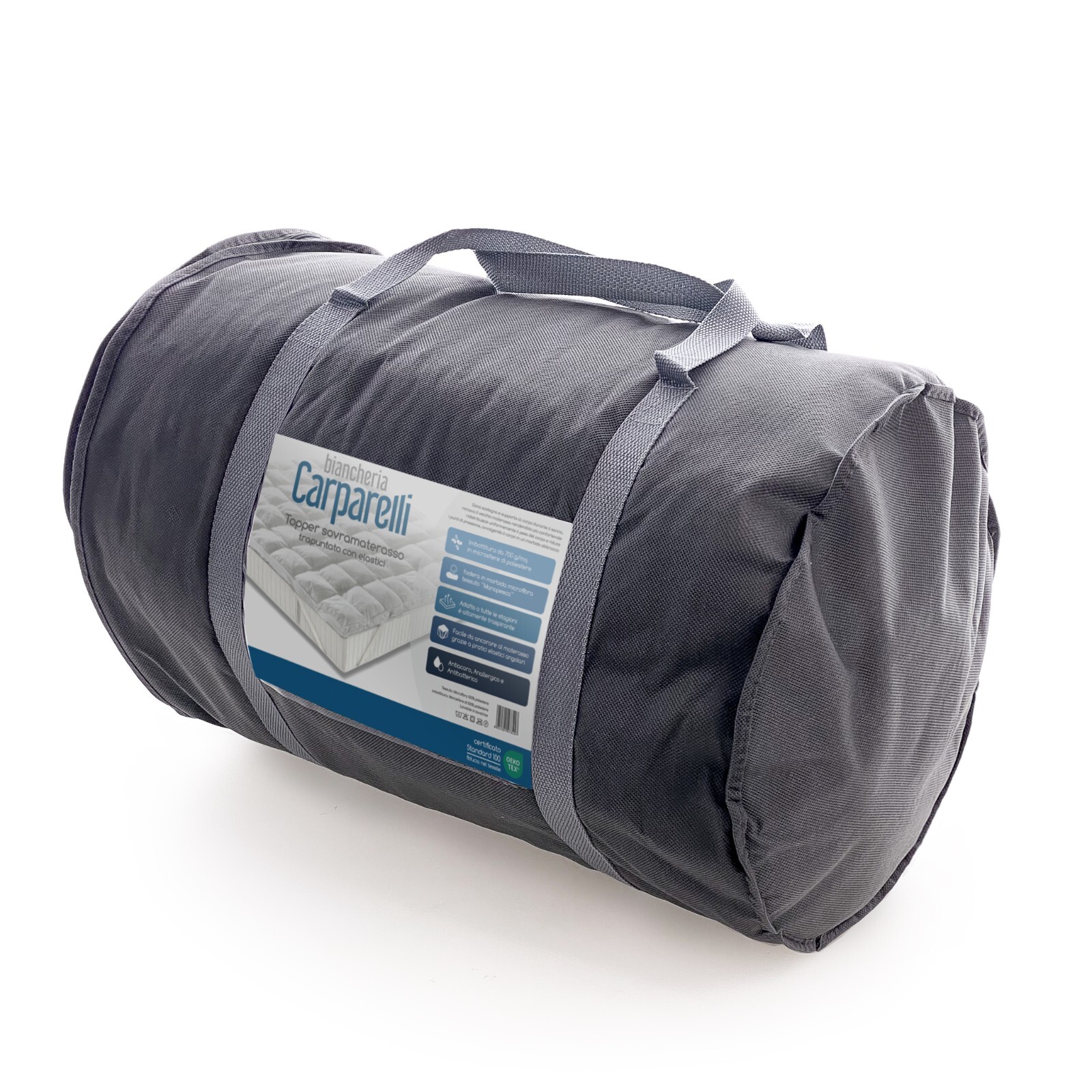 Topper Trapuntato Matrimoniale / Singolo / Una Piazza E Mezza – Coprimaterasso Imbottito 100x190 Grigio, Con Elastici Antiscivolo