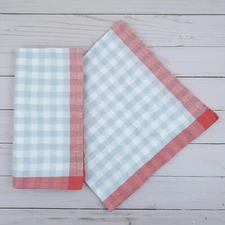 Fabric Dinner Napkins Gingham Ballad Blue Pink Set of 4 Cotton 20x20