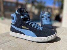 Puma First Round EX Suede Basketball Shoes Blue 181980 High Top Lace Up Mens 5.5