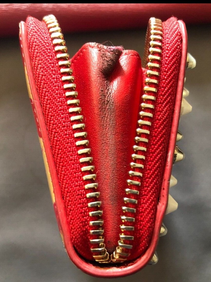 Christian Louboutin coin wallet spike studs kiss lip mark Zip