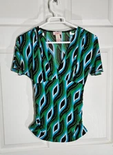 Candie’s Empire Waist Flutter Sleeve Ruched Sides Blouse Size Small Y2K Green