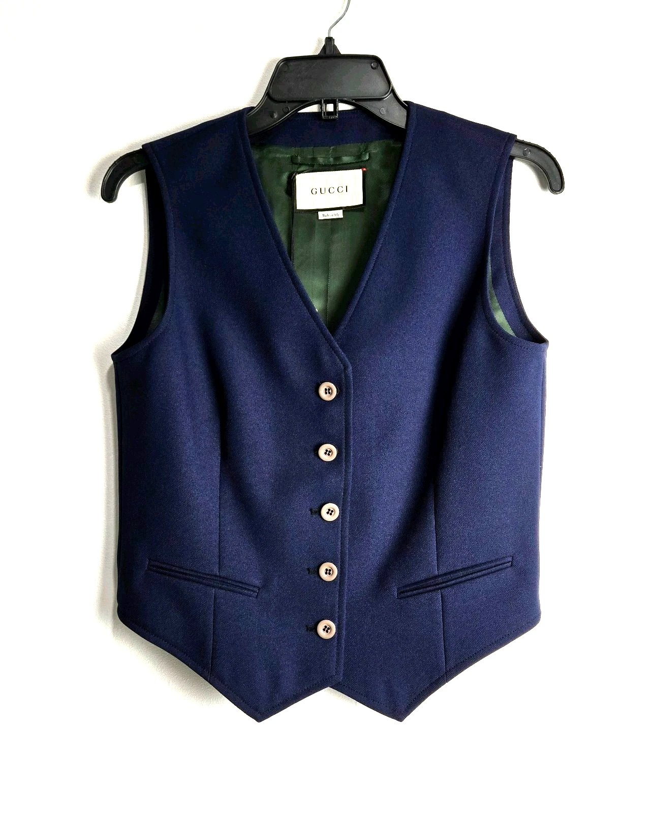 Gilet GUCCI bleu marine boutonné devant style uniforme taille IT 42 US 6 neuf avec étiquette