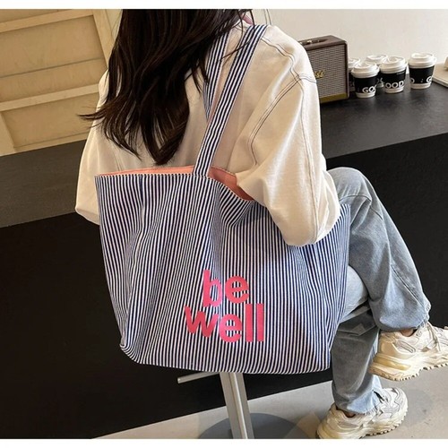 Versatile Women's Shoulder Bag Stripe Handbag Tote Bag Women's Accessory - Picture 10 of 15