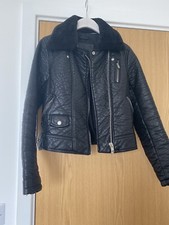 Zara Basic Faux Leather Biker Jacket With Faux Fur Collar In Black Size Xs