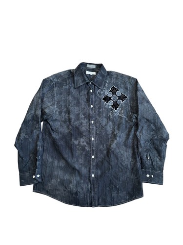 Eighty Eight Men’s Size L Button Up Chenille Graphic Gray Long Sleeve Shirt - Picture 4 of 8
