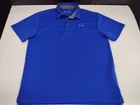 Under Armour Polo Shirt Large Loose Fit Heat Gear Blue Short Sleeve Mens L #2458