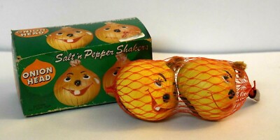 Vintage Salt Pepper Shakers Onion Head 1981 Anthropomorphic Original Box