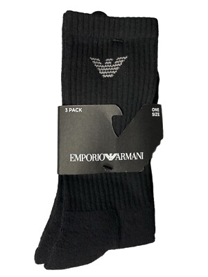 3 Paar EMPORIO ARMANI Leichte CREW-Socken Schwarz Herren 6.5-13.5 (S-L)