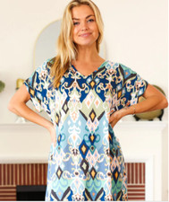 You Got This Blue Boho V Neck Cuffed Dolman Sleeve Dress Size Small Chest 44"