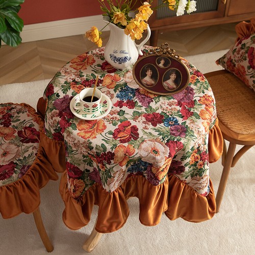 Jacquard Yarn-Dyed Floral Tablecloth Round Lotus Leaf Room Table Cloth - Picture 11 of 16