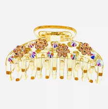 USA FLOWERS ACRYLIC HAIR CLAW JAW CLIP made with SWAROVSKI CRYSTAL Brown A30