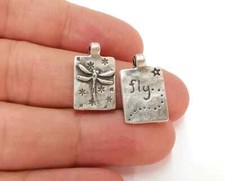 2 piezas dijes colgantes de mosca libélula (doble cara) enchapados en plata antigua G26325