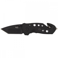Fox Outdoor Klappmesser Einhand Schwarz Gelochter Griff Gurtschneider Messer