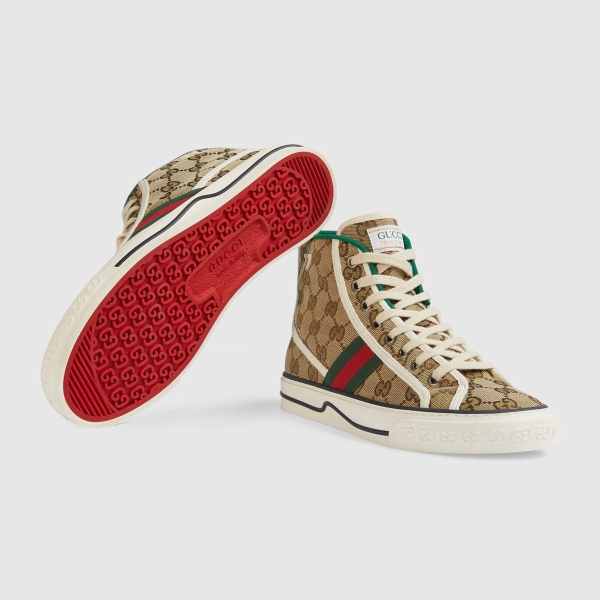 GUCCI New beige ebony GG CANVAS TENNIS 1977 High Top Sneakers
