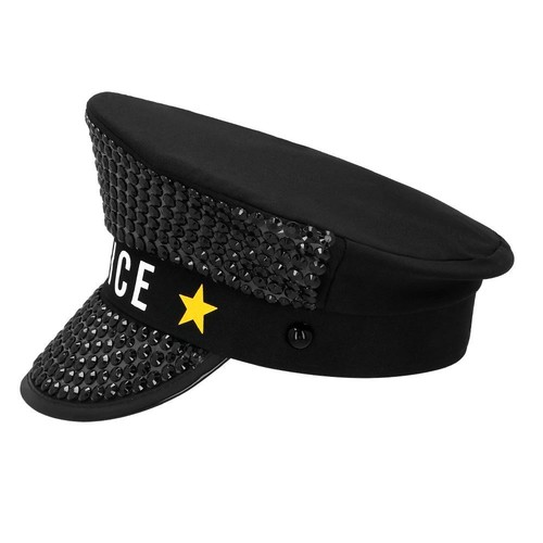POLICE SPARKLE PEAKED CAP DELUXE COP FANCY DRESS HAT - Picture 6 of 6