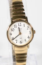 Timex Women's Analog Quartz Watch Gold Tone Round White Dial 23mm #C084