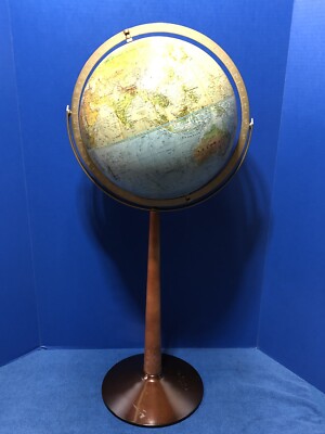 REPLOGLE Land Sea 12  Relief Vintage GLOBE on STAND 33  Tall Mid Century Modern