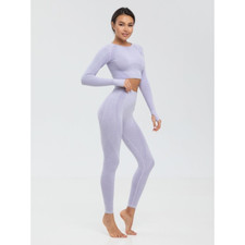 Seamless Long Sleeve Crop Top and Leggings Set Light Purple Size S