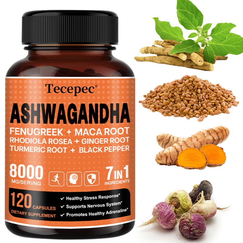 Organic Ashwagandha Capsules 8050mg Supplement w/ Black Pepper Root Powder