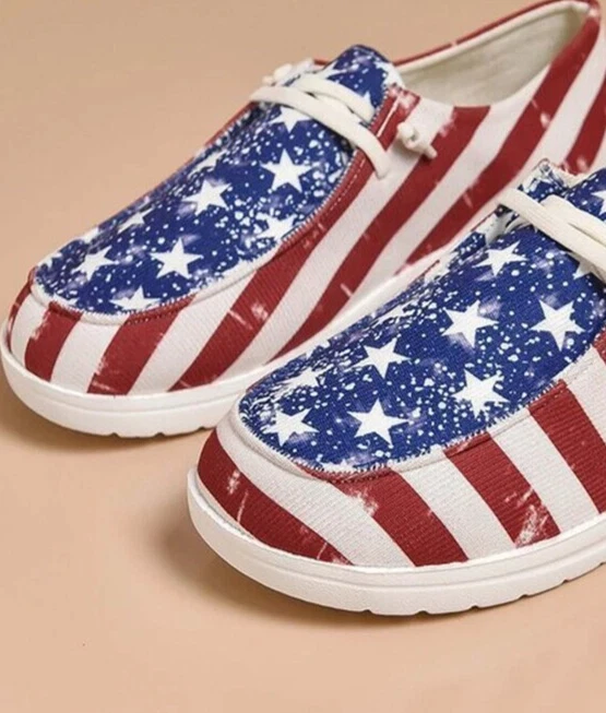 WOMENS US FLAG SNEAKER ATHLETIC CANVAS SHOES. Sz 8. Flat. CUSHION - Image 2 of 4