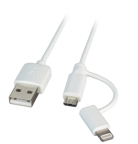 USB 2.0 Anschlusskabel USB A Stecker auf 2 in 1 USB Micro B Stecker + Lightning - Bild 2 von 3