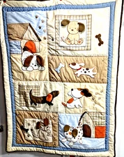 Carter's Puppy Quilt Blanket Floppy Ear Stripe 35"X46" Backside Soft Tone Colors