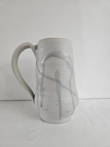Large Handmade Signed Glazed Pottery Mug 9"H x 5"D Gray & Blue 1lb 11.7oz