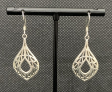 Stamped Sterling Silver 925-AG1 Teardrop Design 1.75" Long Dangle/Drop Earrings