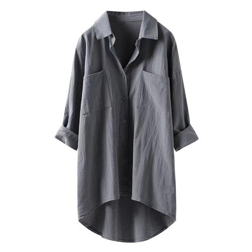 Women Dress Long Linen Shirt Cotton Tops Blouse Size Baggy Casual Tunic Plus - Picture 14 of 16